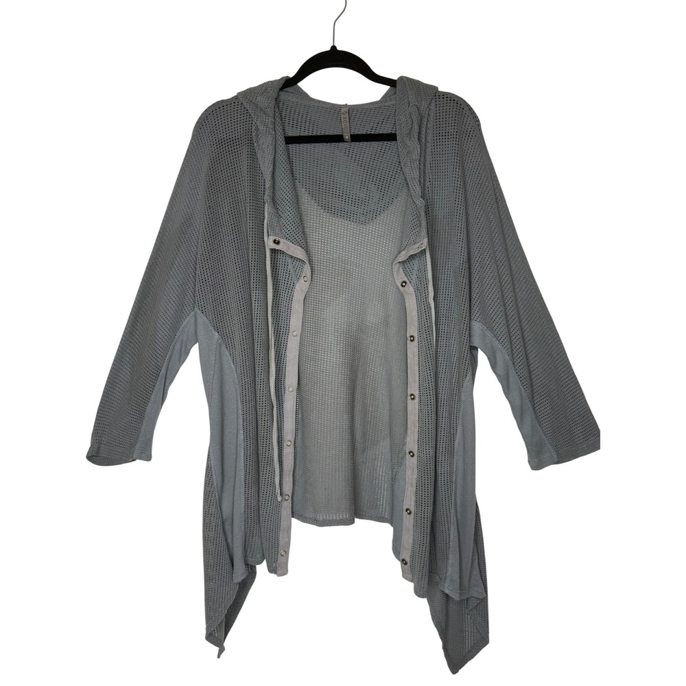 XCVI Cardigan Gray/Green Mesh Hooded Draped Hem Size M Gorpcore Streetwear